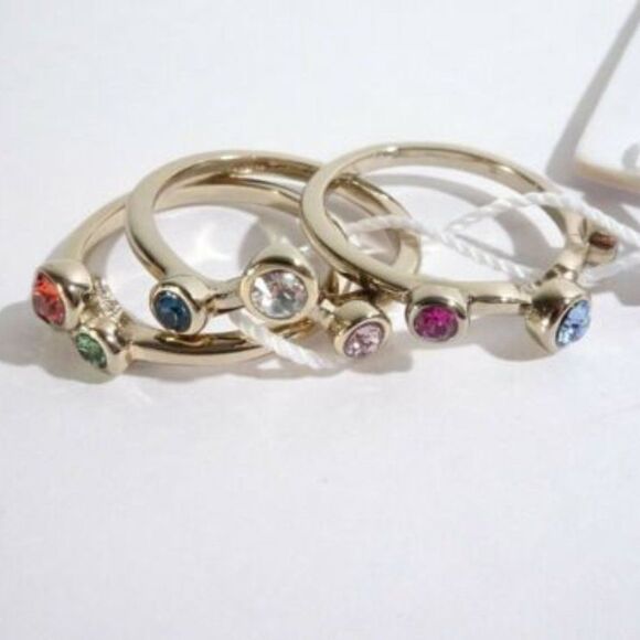 Ann Taylor Rainbow Crystal Hoop earrings Stackable Ring Set of 2 NWT 80 - Picture 3 of 3